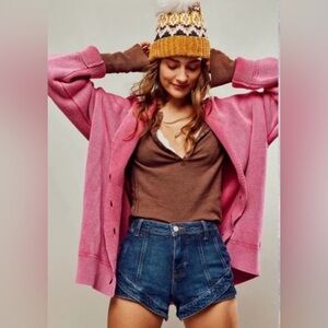 NWOT - Free People - Chamomile Cardi - Washed Raspberry - Large